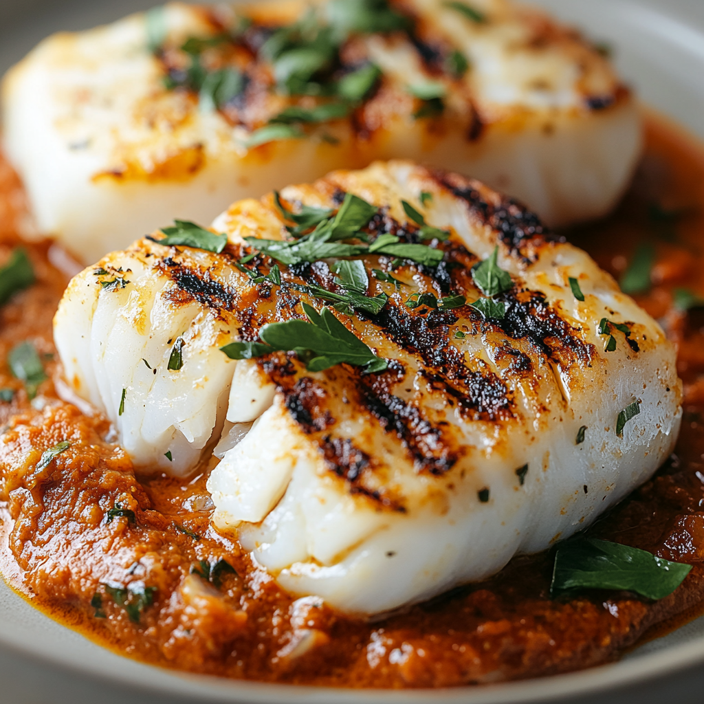 Delicious Grilled Cod With Romesco Sauce Recipe