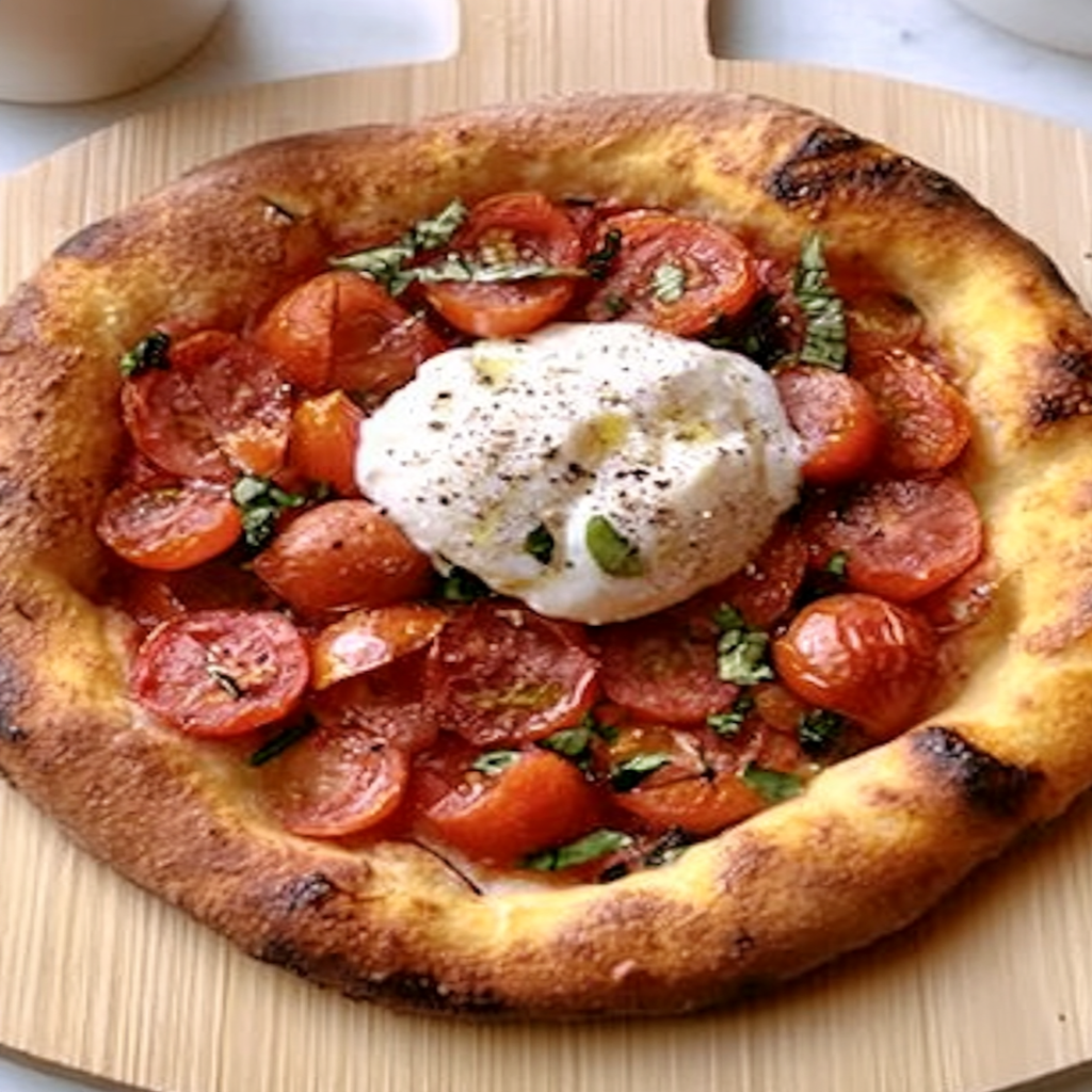 Marinated Tomato Burrata Pizza